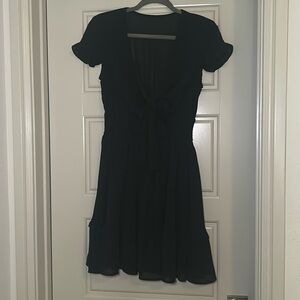 Black Ruffle mini Dress with tie front